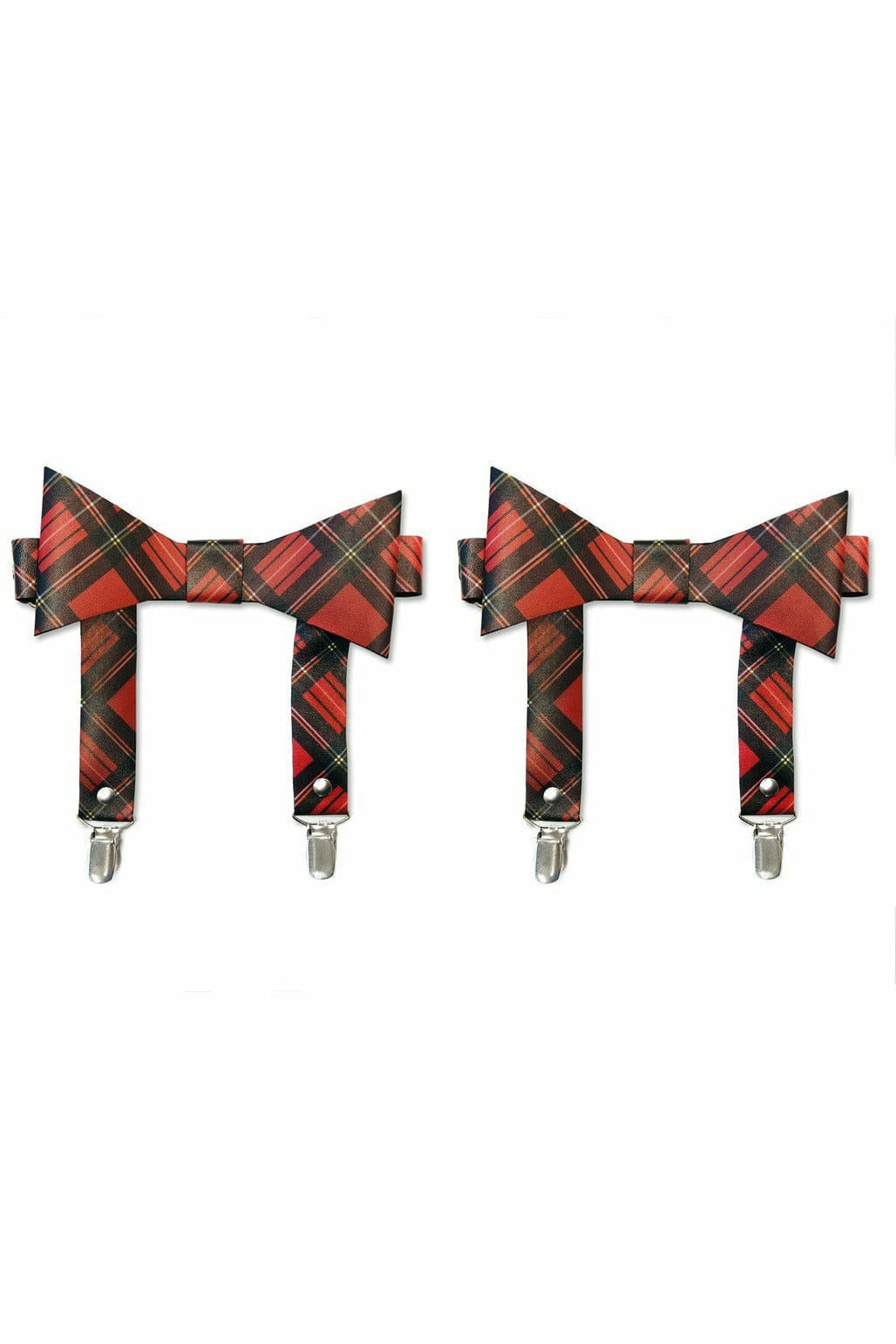 Red Plaid Faux Leather Garters (set of 2).