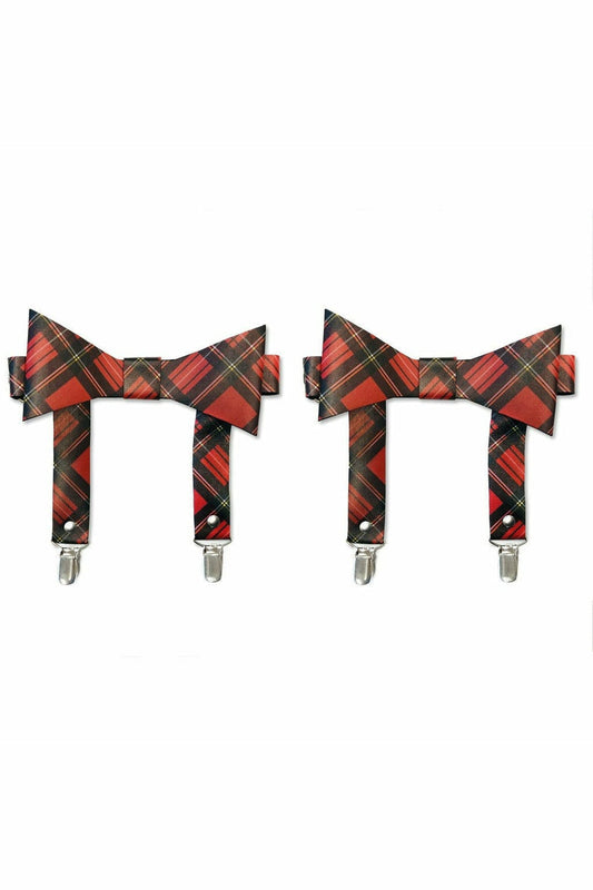 Red Plaid Faux Leather Garters (set of 2).