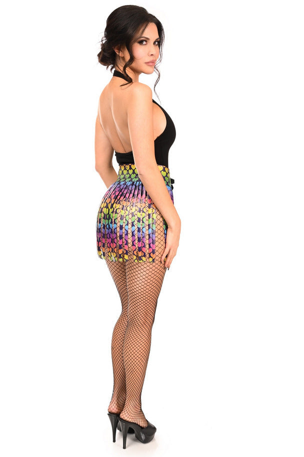 Rainbow Hearts Faux Leather Fringe Skirt.