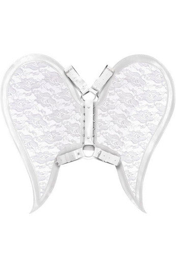 White/White Faux Leather & Lace Angel Wing Body Harness-Daisy Corsets