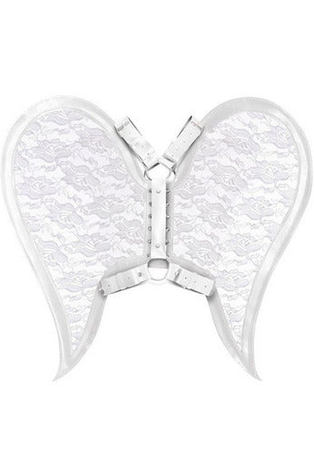 White/White Faux Leather & Lace Angel Wing Body Harness.