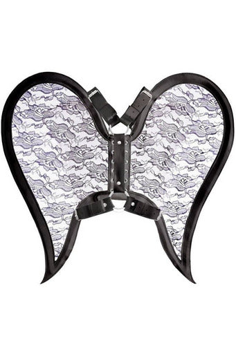 Black/Black Faux Leather & Lace Angel Wing Body Harness-Daisy Corsets