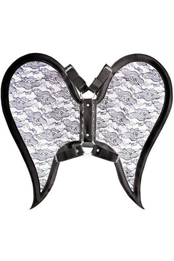 Black/Black Faux Leather & Lace Angel Wing Body Harness.