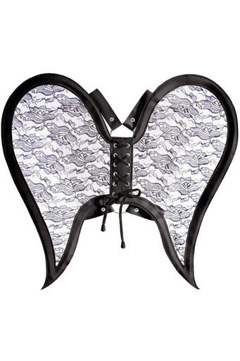 Black/Black Faux Leather & Lace Angel Wing Body Harness-Daisy Corsets