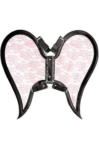 Black/Pink Faux Leather & Lace Angel Wing Body Harness-Daisy Corsets