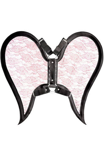 Black/Pink Faux Leather & Lace Angel Wing Body Harness.
