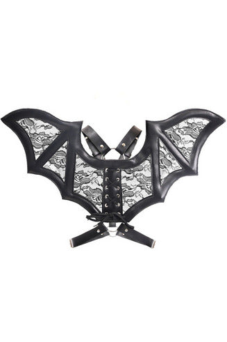 Black/Black Faux Leather & Lace Wing Harness.