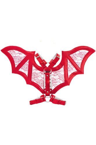 Red/Red Faux Leather & Lace Wing Harness.