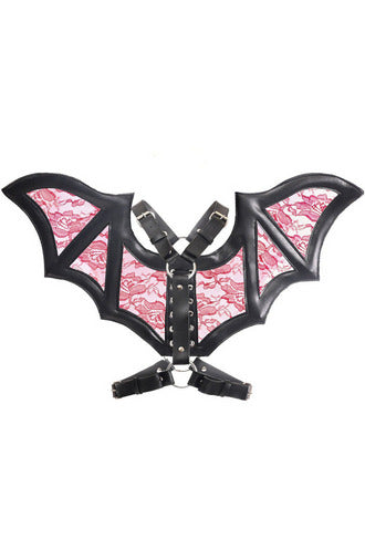 Black/Red Faux Leather & Lace Wing Harness.