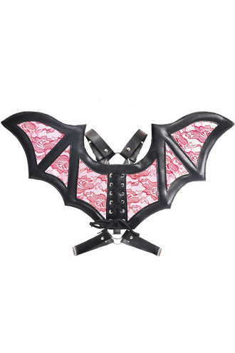 Black/Red Faux Leather & Lace Wing Harness-Daisy Corsets