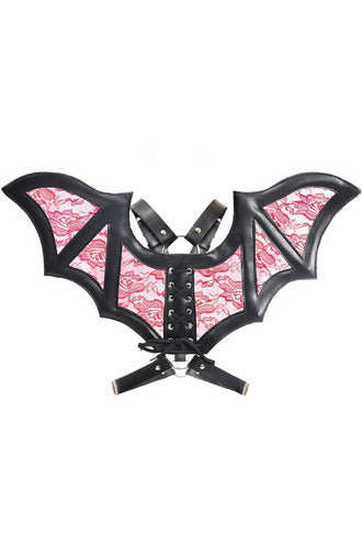 Black/Red Faux Leather & Lace Wing Harness.