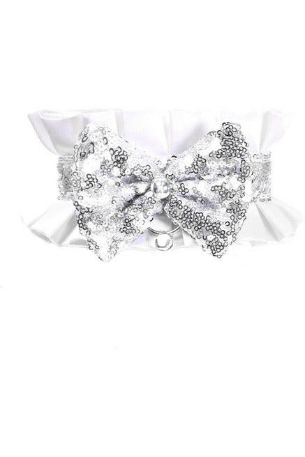 Kitten Collection White/Silver Satin & Sequin Choker.