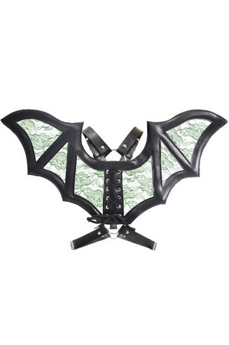 Black/Green Faux Leather & Lace Wing Harness.