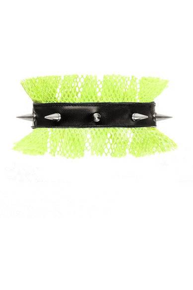 Kitten Collection Neon Green/Black Fishnet Spike Choker-Daisy Corsets