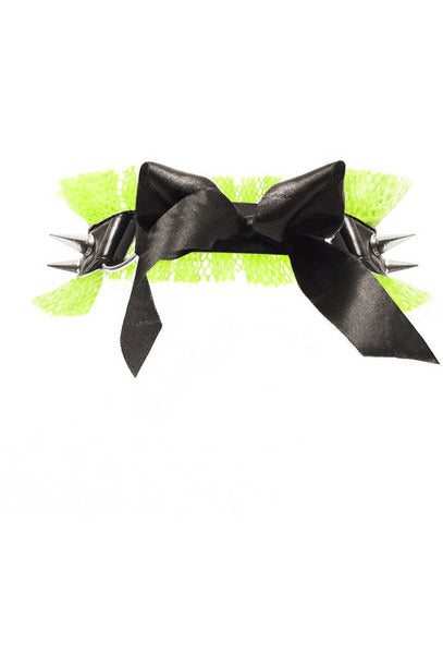 Kitten Collection Neon Green/Black Fishnet Spike Choker-Daisy Corsets
