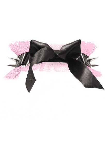 Kitten Collection Lt Pink/Black Fishnet Spike Choker-Daisy Corsets