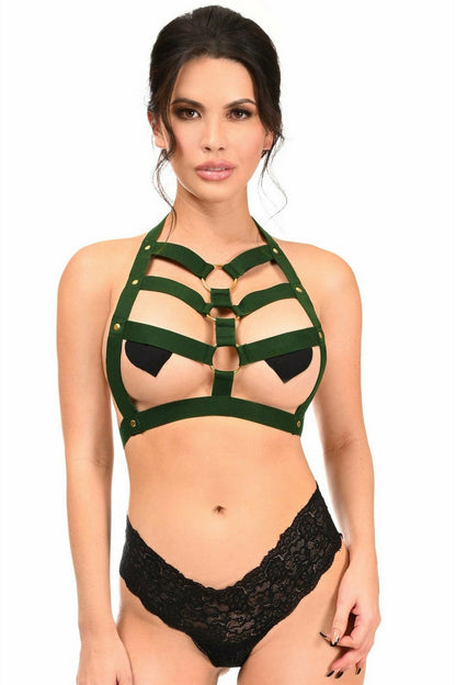 BOXED Dark Emerald Green Stretchy Body Harness w/Gold Hardware.