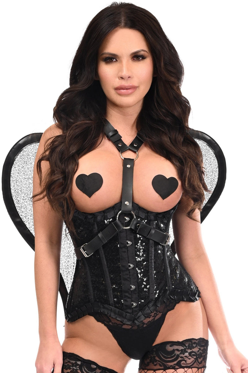 Black Sequin Angel Wings Body Harness-Daisy Corsets