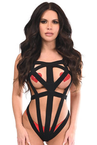 BOXED Black Stretchy Body Harness Bodysuit w/Silver Hardware-Daisy Corsets