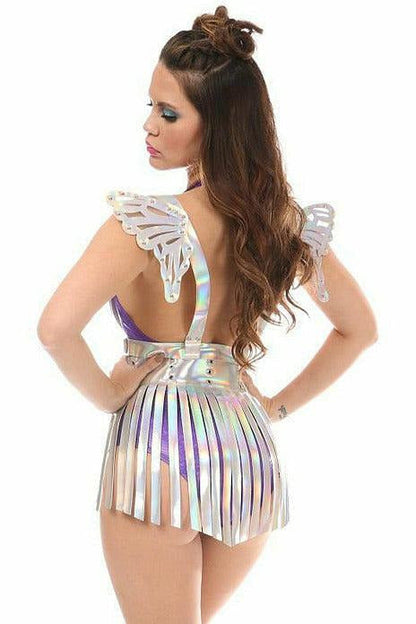 Silver Hologram Fringe Mini Skirt.