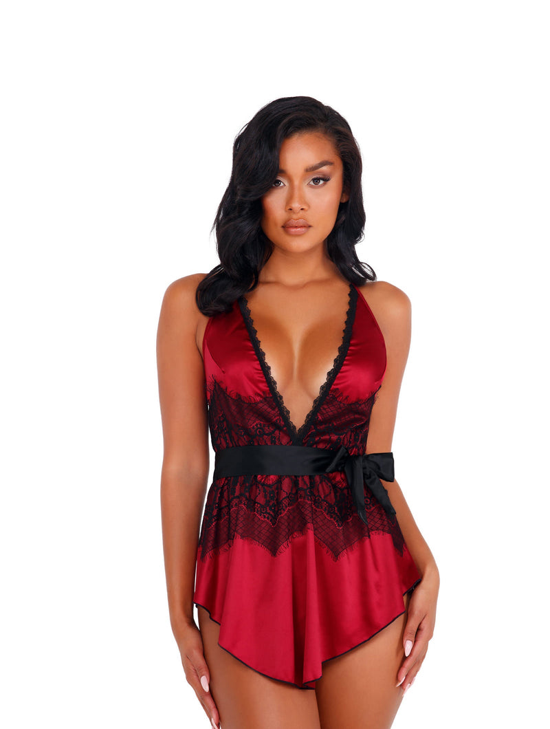 2pc Satin & Lace Babydoll with Tie Roma Confidential-Roma Costume