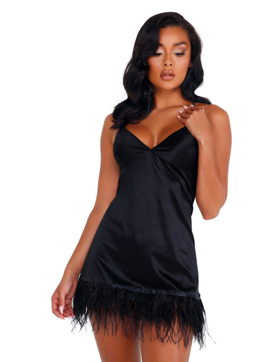 Roma Soft Satin Chemise with Ostrich Feathered Trim Roma Confidential.