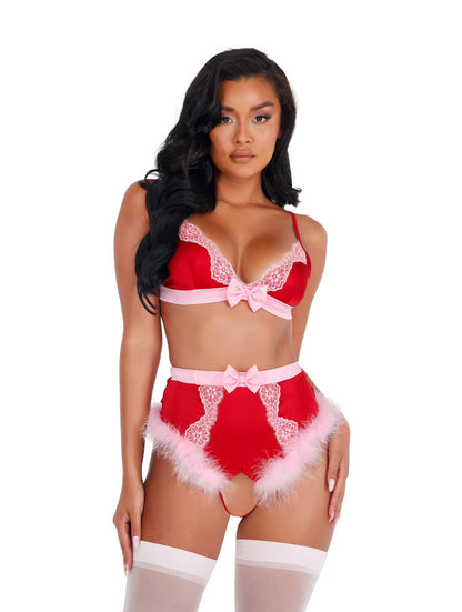 Roma 2pc Lace & Satin Marabou Bra Set Roma Confidential.