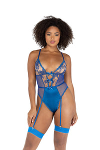 Embroidery & Satin Gartered Teddy Roma Confidential-Roma Costume