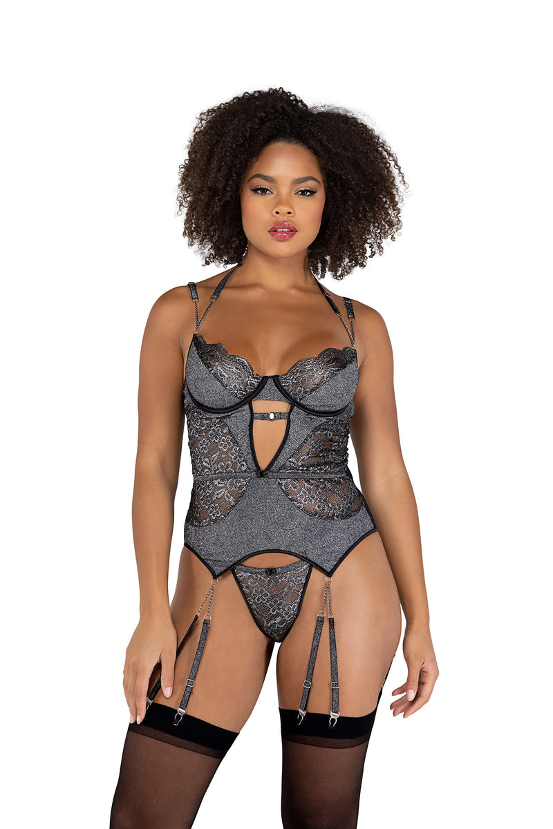 2PC Sparkle Chained Bustier Set Roma Confidential-Roma Costume