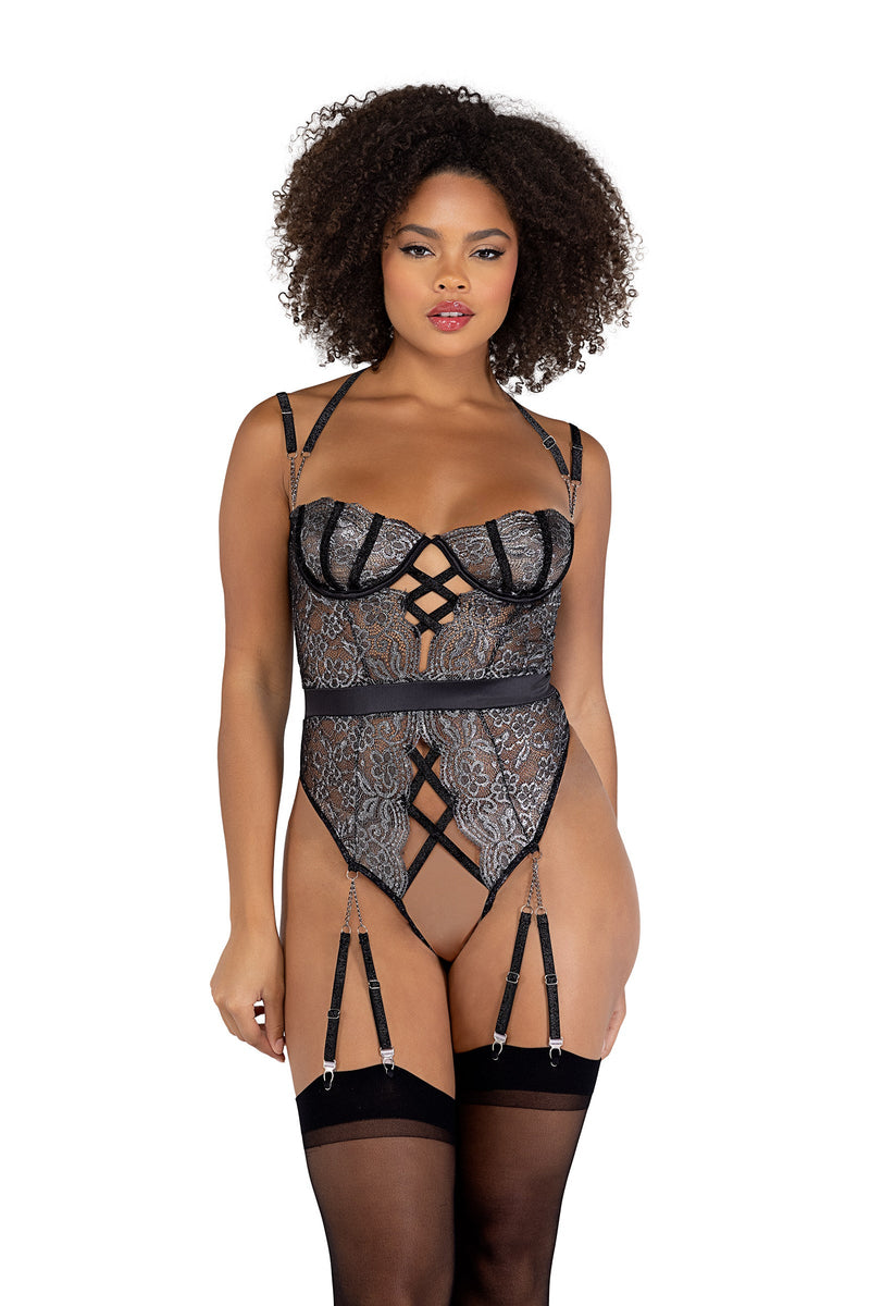 Sparkle Gartered Crotchless Teddy Roma Confidential-Roma Costume