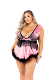 2PC Satin & Lace Babydoll with Tie & Faux Feather Detail Roma Confidential-Roma Costume