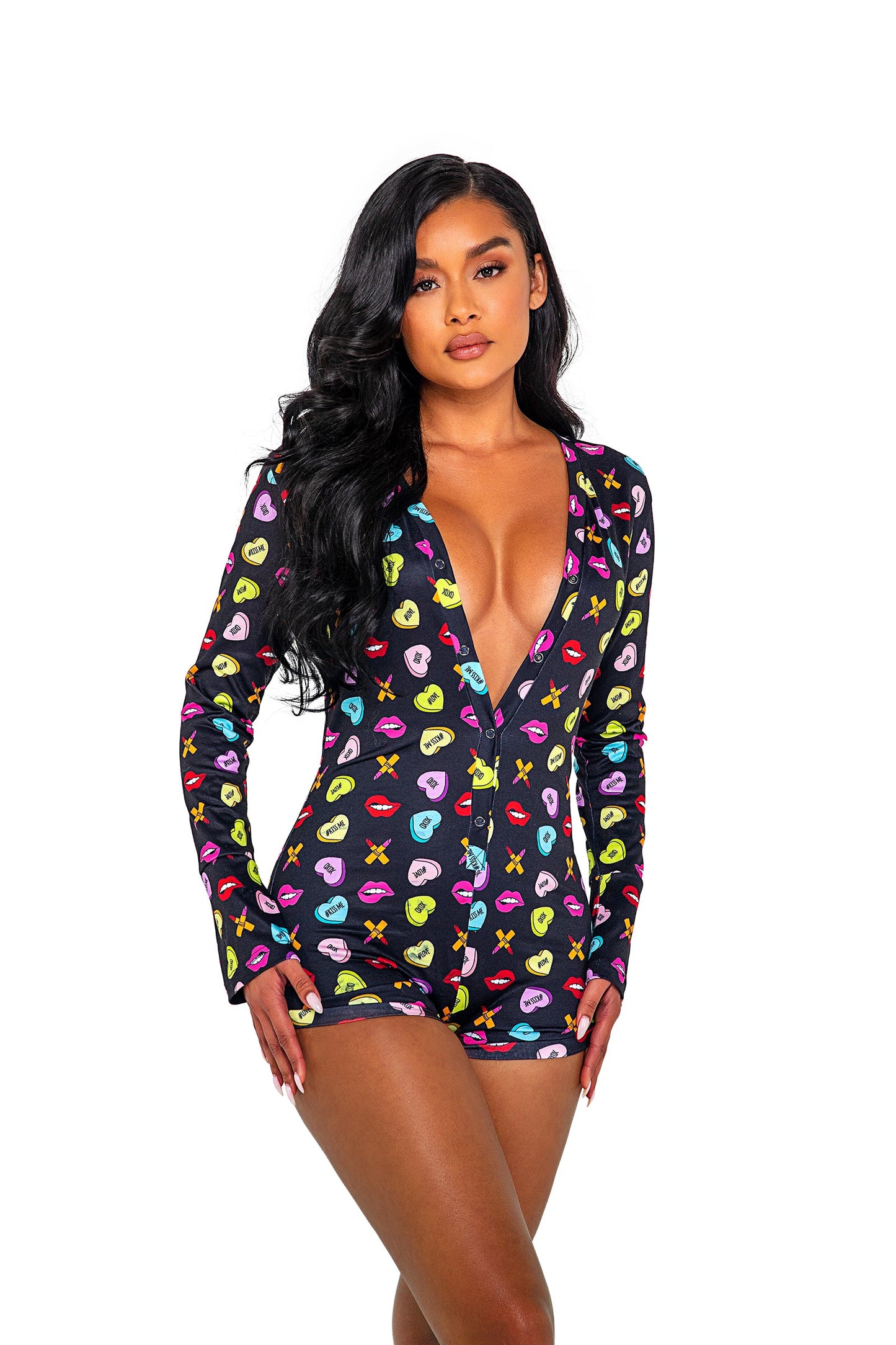 Roma Sweetheart Printed Long Sleeved Romper Roma Confidential.