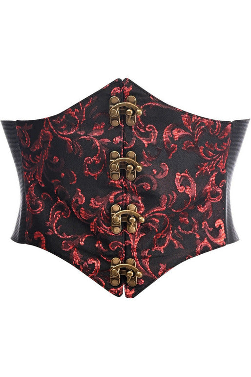 Lavish Black/Red Swirl Brocade Corset Belt Cincher w/Clasps.
