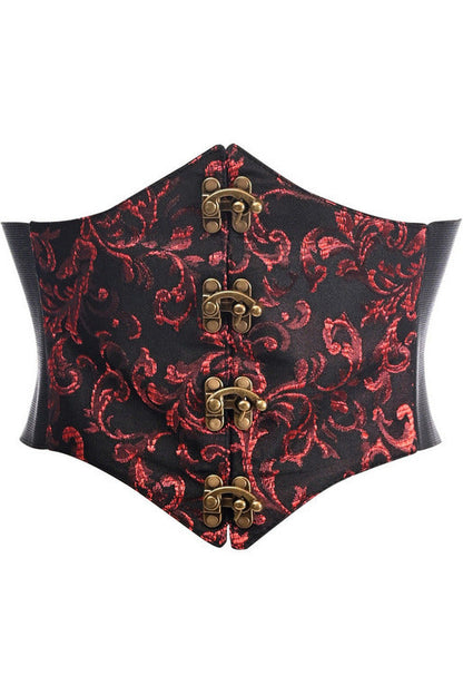 Lavish Black/Red Swirl Brocade Corset Belt Cincher w/Clasps.