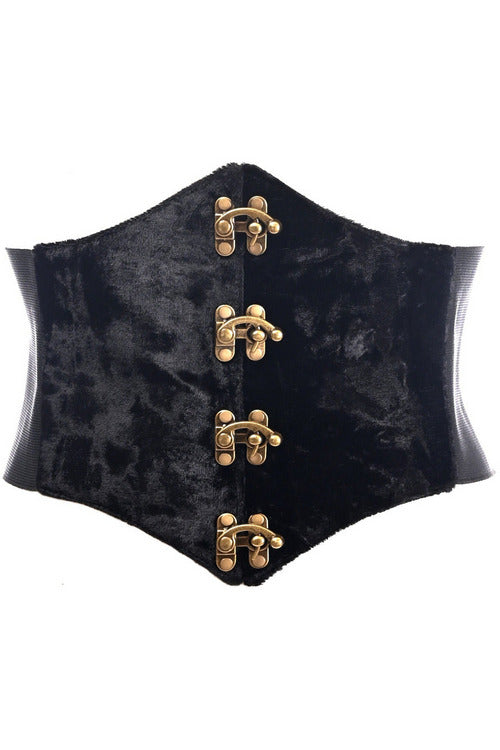 Lavish Black Velvet Corset Belt Cincher w/Clasps.