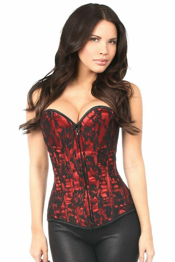 Lavish Red Lace Front Zipper Corset.