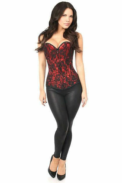 Lavish Red Lace Front Zipper Corset.