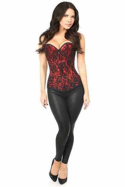 Lavish Red Lace Front Zipper Corset.