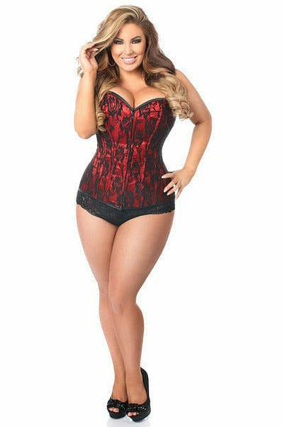 Lavish Red Lace Front Zipper Corset.