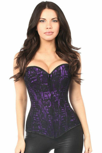 Lavish Purple Lace Front Zipper Corset.
