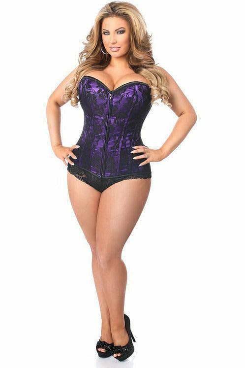 Lavish Purple Lace Front Zipper Corset.
