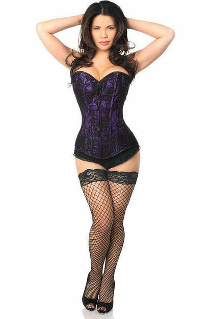 Lavish Purple Lace Front Zipper Corset.