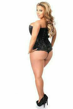 Lavish Black Lace Front Zipper Corset.