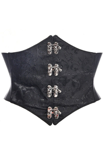 Lavish Black/Black Swirl Brocade Corset Belt Cincher w/Clasps.