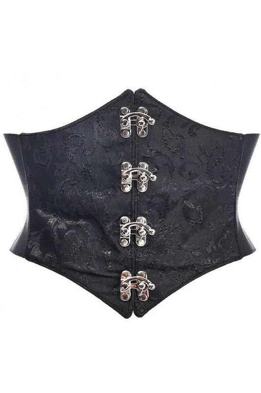 Lavish Black/Black Swirl Brocade Corset Belt Cincher w/Clasps.