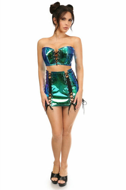 Lavish 2 PC Blue/Teal Holo Bustier & Skirt Set.