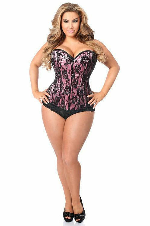 Lavish Pink Lace Front Zipper Corset.
