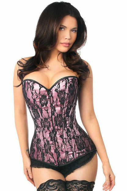 Lavish Pink Lace Front Zipper Corset.