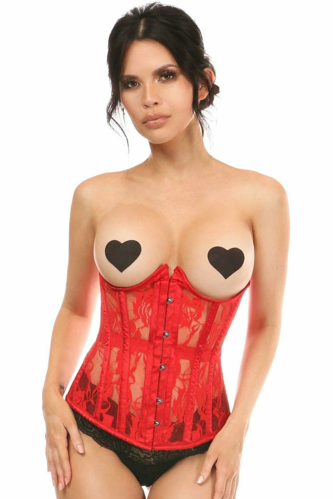 Lavish Red Sheer Lace Underwire Open Cup Underbust Corset – Unspoken Fashion