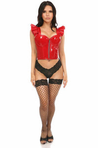 Lavish Red Patent Bustier Top w/Ruffle Sleeves-Daisy Corsets